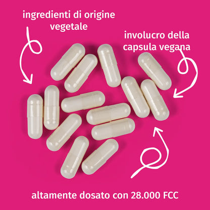 Ingredienti di origine vegetale, involucro della capsula vegana, altamente dosato con 28.000 FCC